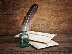brief en een ganzenveer in de inktpot Stockfoto - 11714890